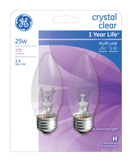 GE 25 watt B13 Decorative Incandescent Bulb E26 (Medium) Soft White 2 pk (Pack of 4)