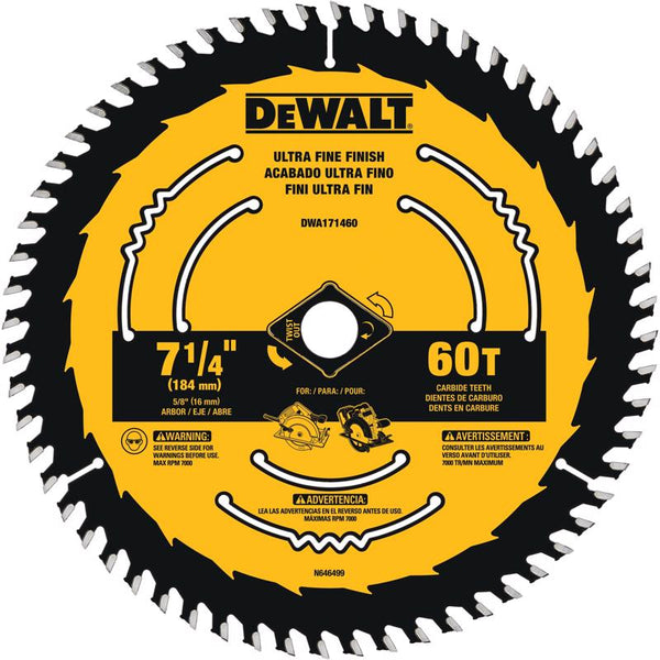 Hoja de sierra circular de carburo de tungsteno DeWalt de 7-1/4 pulg. DX 5/8 pulg. S, 60 dientes, paquete de 1 (paquete de 10)