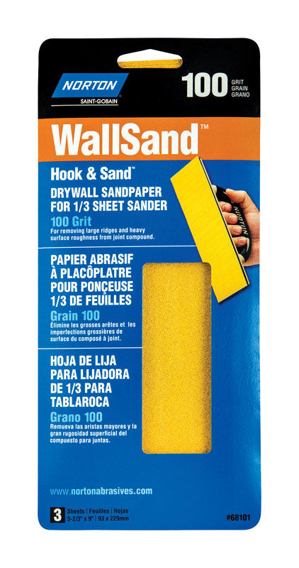 Norton WallSand 9 in. L X 3-2/3 in. W 100 Grit Aluminum Oxide Sandpaper 3 pk