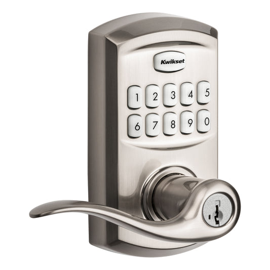 Kwikset SmartKey Satin Nickel Zinc Electronic Touch Pad Entry Lever