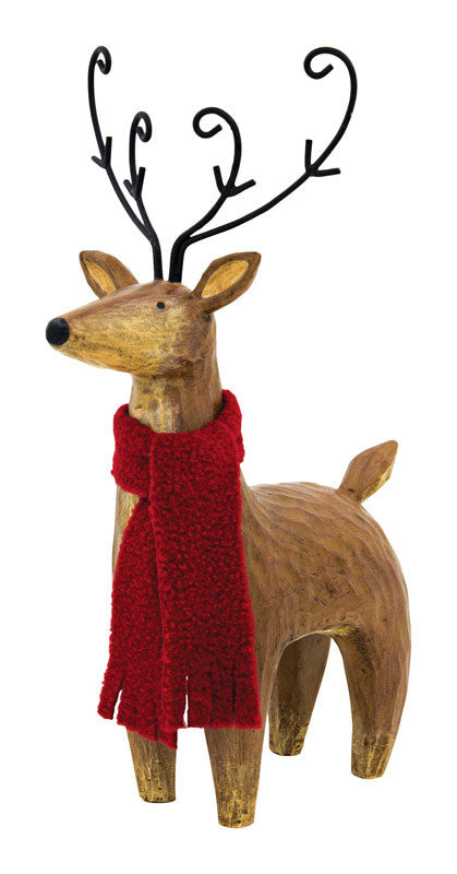 Hallmark Woodland Deer with Scarf Christmas Decoration Red Wood 8.75 in. 1 pk (Pack of 4)