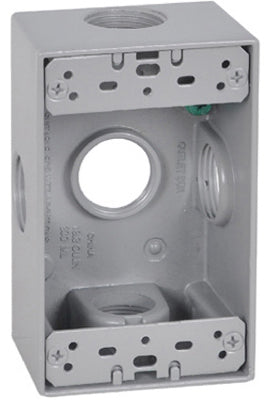 Caja de toma de corriente rectangular de 1 módulo, resistente a la intemperie, gris, cinco orificios de 3/4 pulg.