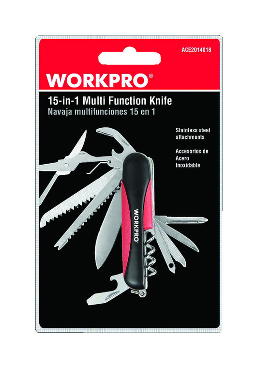 WorkPro Black/Red Stainless Steel Multi-Function Knife (Pack of 12)