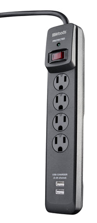 Woods 41304 4 Outlet Black 2 USB Surge Protector