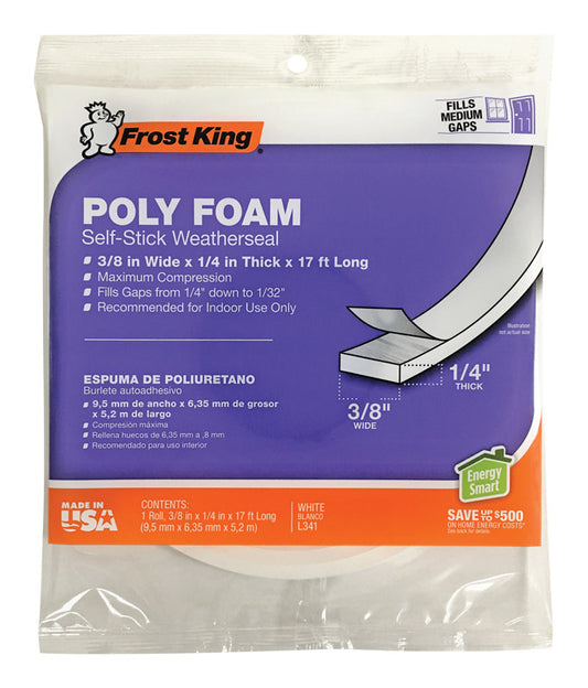 Frost King White Poly Foam Weather Seal For Doors and Windows 17 ft. L X 0.25 in.