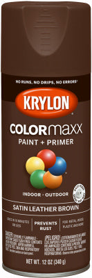 COLORmaxx Spray Paint + Primer, Satin Leather Brown, 12-oz.