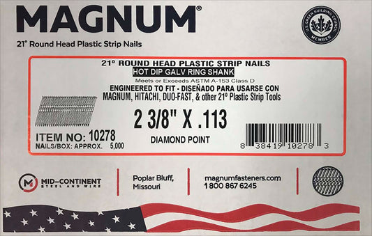 Magnum  2-3/8 in. Angled Strip  Nails  21 deg. Ring Shank  5000 pk