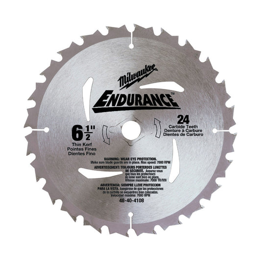 Milwaukee  Endurance  6-1/2  Carbide  Circular Saw Blade  0.06 in. thick  5/8  24 teeth 1 pc.