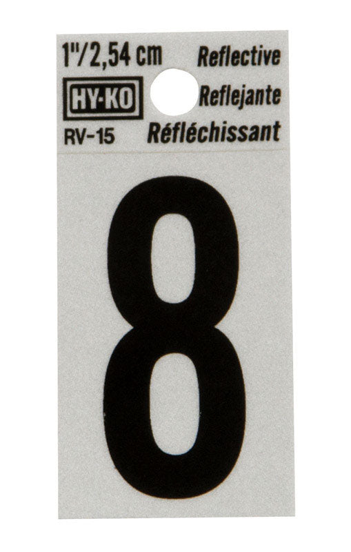 Hy-Ko 1 in. Reflective Black Vinyl Number 8 Self-Adhesive 1 pc. (Pack of 10)