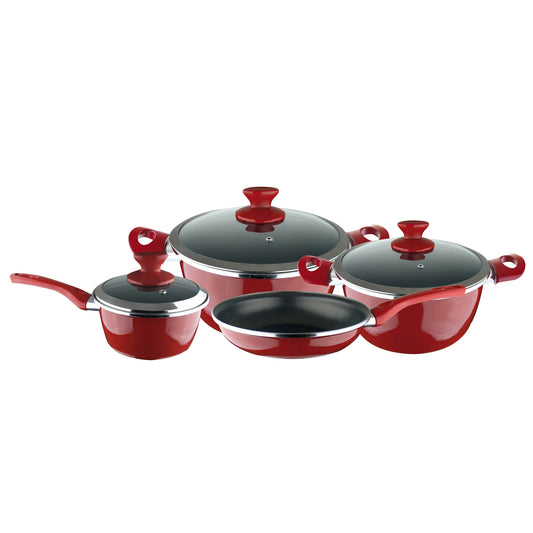 Fit Red Cookware Set 7 Pieces Porcelain On Steel