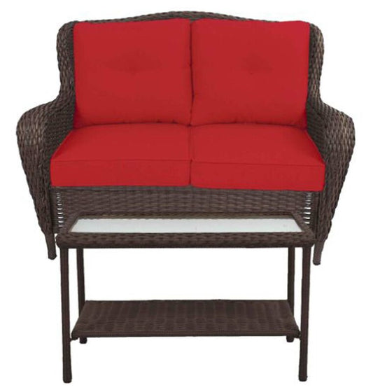 Living Accents Cedarbrook Brown Steel Frame Deep Seating Loveseat Red