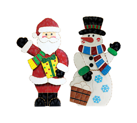Alpine Santa and Snowman Christmas Decoration Multicolored Wood (Pack of 2)