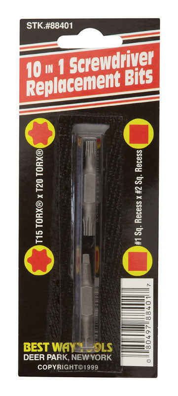 Best Way Tools Square/Torx Multi Size  S X 2 in. L Replacement Screwdriver Bit Carbon Steel 2 pc