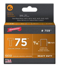 Arrow Fastener 759 9/16" T75 Tacker Staples 1,000 Count