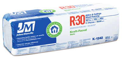 R30 Kraft Batt Fiberglass Insulation, 16 x 48-In.