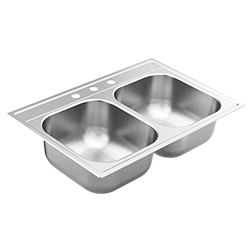 33"x22" stainless steel 20 gauge double bowl drop in sink