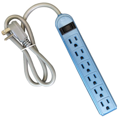 Power Strip, 6-Outlets, Assorted Colors, Green, Blue & Pink (Pack of 9)