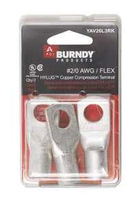 Burndy  Insulated Wire  Ring Terminal  Silver  3 pk