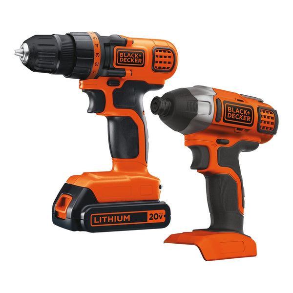 Kit de taladro/destornillador inalámbrico y destornillador de impacto Black+Decker 20V MAX con escobillas para 2 herramientas
