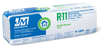 R11 Kraft Batt Fiberglass Insulation, 155 Sq. Ft. Coverage, 3.5 x 15 x 93-In.