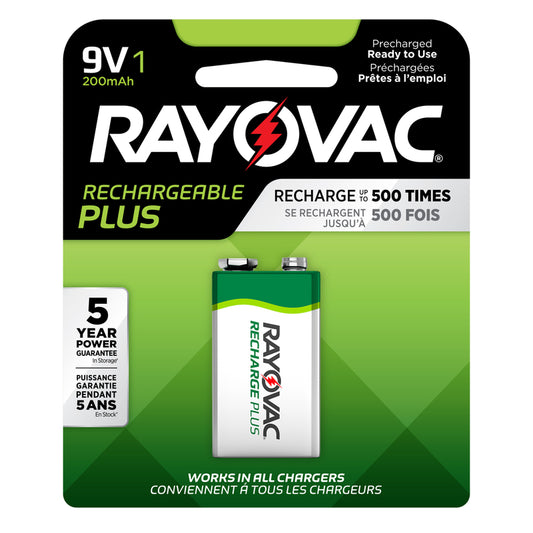 Rayovac  RechargePlus  NiMH  9 volt Rechargeable Battery  1 pk