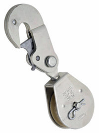 Latching Swivel Hook Single Pulley, Zinc, 2-In.