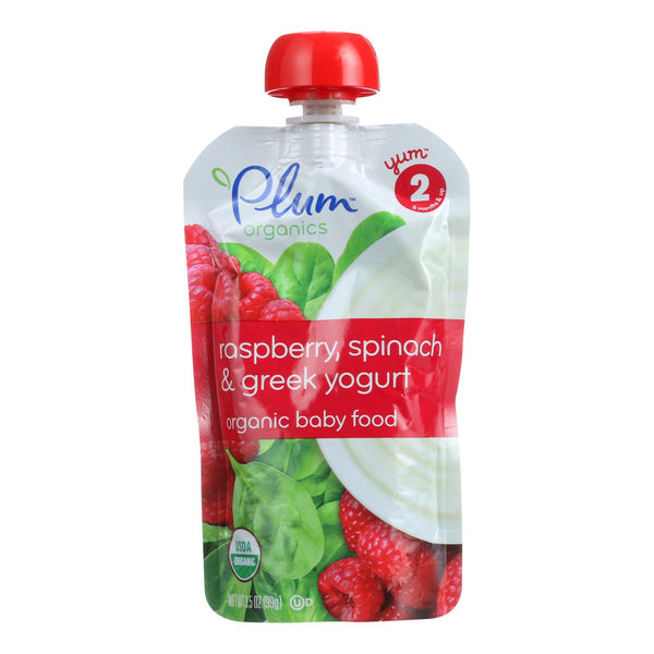 Plum Organics Baby Food - Organic - Raspberry Spinach and Greek Yogurt - Stage 2 - 6 Months and Up - 3.5 .oz - Case of 6 (Pack of 6)