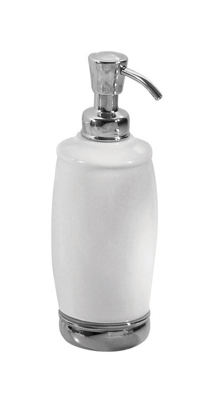InterDesign York Chrome White Ceramic/Steel 12 oz. Capacity Soap Dispenser 8.25 H x 2.5 W in.