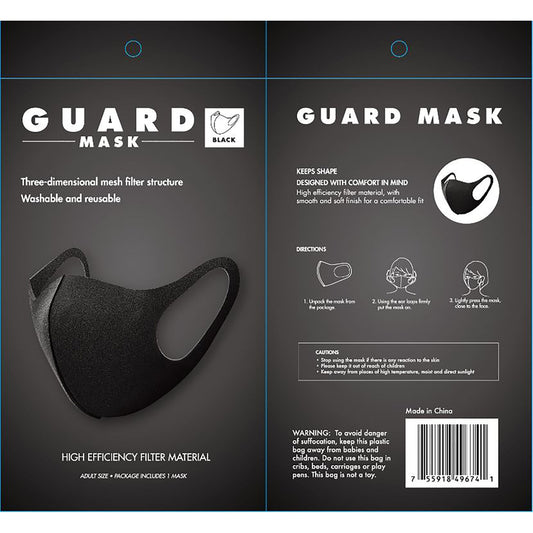 Allure Black Smooth & Soft Finish Guard Style Reusable Face Mask One Size