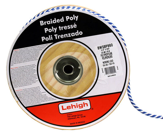 Lehigh Group BWSBP860 3/8" X 600' Polypropylene Solid Braid Derby Rope (Pack of 600)