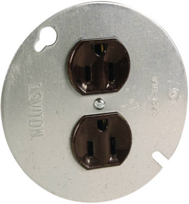 Brown Receptacle on 4-In. Round Plate, 15A, 125-Volt