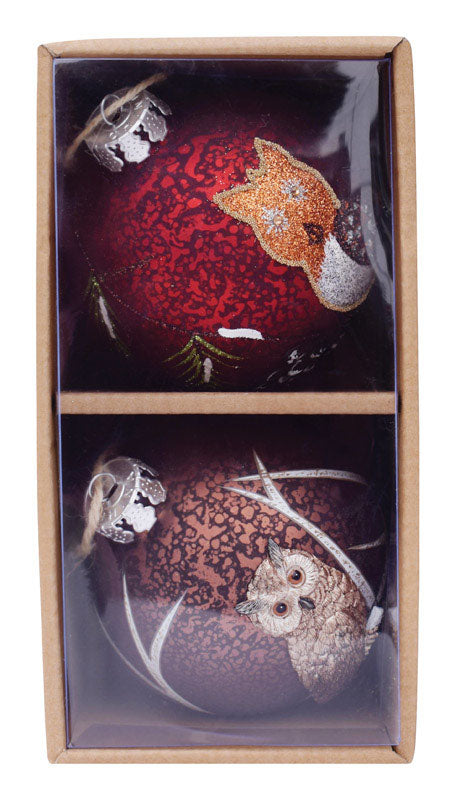 Celebrations  Owl  Christmas Ornaments  Multicolored  Glass  2 pk (Pack of 2)