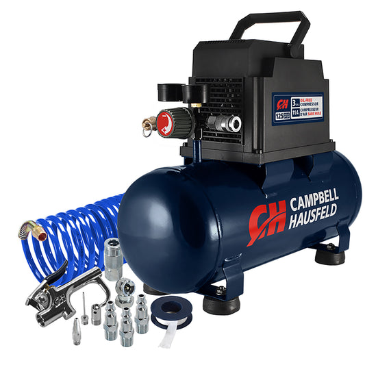 Campbell Hausfeld 125 PSI 0.33 Hp Metal Horizontal Portable Air Compressor and Inflation Kit 3 gal.