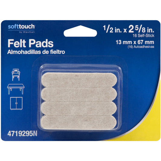 Softtouch Felt Self Adhesive Protective Pad Beige Rectangle .5 in. W X 2-5/8 in. L 16 pk