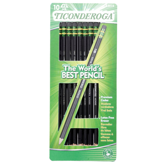 Ticonderoga Non-Toxic Wood Grain Finish #2 Pencils with Green & Yellow Ferrule Eraser