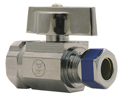 Angle Stop Valve, 1/4-Turn, Chrome, 3/8 FPT x 3/8-In. Compression Outlet