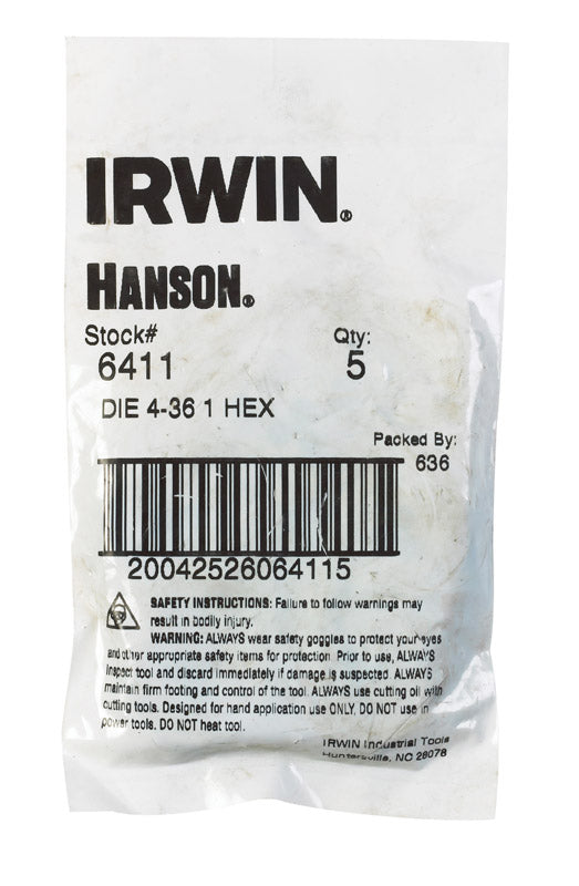 Irwin Hanson High Carbon Steel SAE Hexagon Die 4-36NS 1 pc. (Pack of 5)