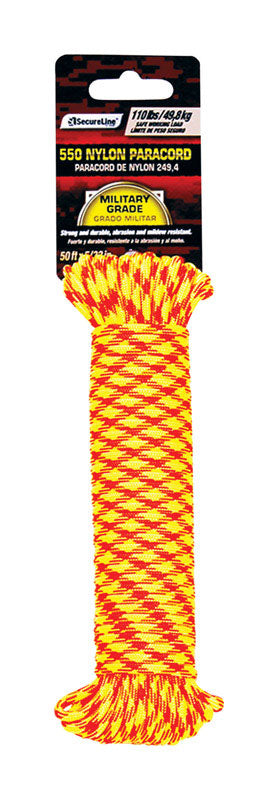 SecureLine 5/32 in. D X 50 ft. L Orange/Yellow Braided Nylon Paracord