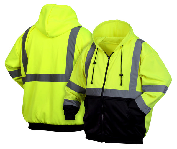 Sudadera con capucha y cremallera frontal de seguridad Pyramex Rszh3210l, color lima y negro, tamaño grande