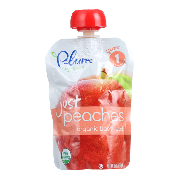 Plum Organics Just Fruit - Organic - Peaches - Stage 1 - 4 Months and Up - 3.5 oz - Case of 6 (Pack of 6)