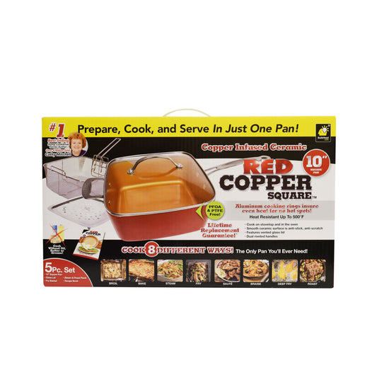 Red Copper Ceramic Copper Red Square Deep Dish Pan 4-1/2 qt. Capacity 10 Dia. in.