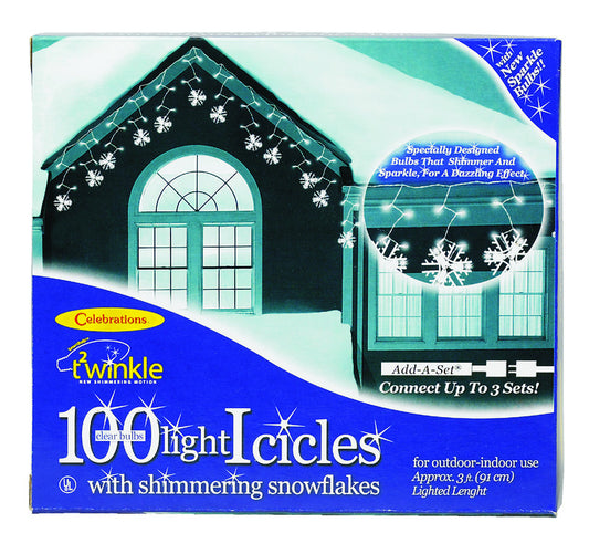 Celebrations  Incandescent  Clear/Warm White  100 count Icicle  Christmas Lights  3 ft.
