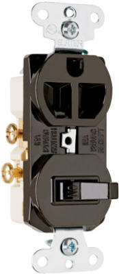 Combo Switch & Outlet, 2-Pole, 3-Wire Grounding, Brown, 15-Amp, 125-Volt