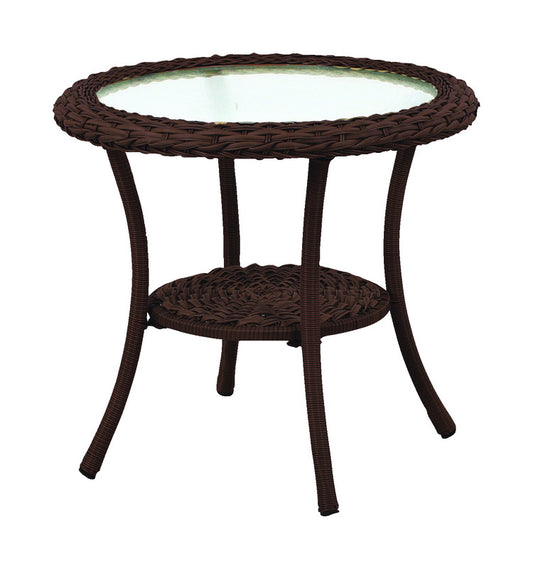 Living Accents Cedarbrook Brown Round Glass Side Table