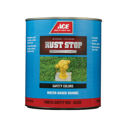 Ace Rust Stop Indoor / Outdoor Gloss Safety Red Acrylic Enamel Rust Preventative Paint 1 qt (Pack of 4)