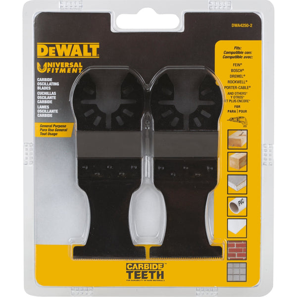 Hoja oscilante de carburo de uso general de 1-3/8 pulg. con ajuste universal DeWalt, paquete de 2