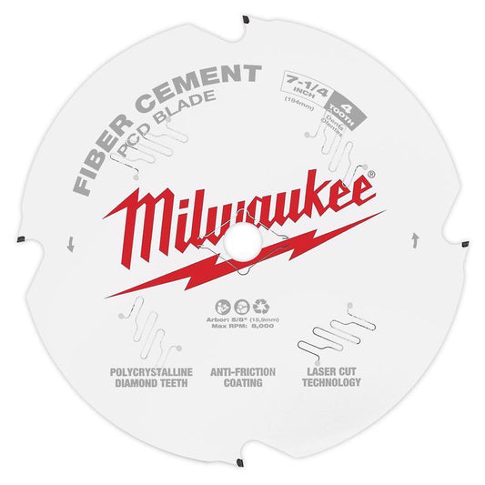 Milwaukee  7-1/4 in. Dia. x 5/8 in.  Fiber Cement Blade  Polycrystalline Diamond  4 teeth 1 pk