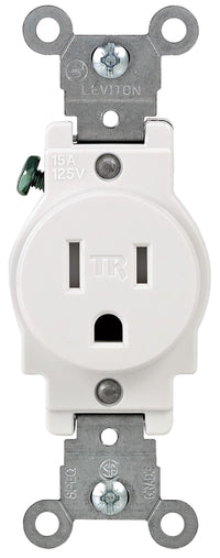 Leviton 131-T5015-00W 15 Amp White Narrow Body Single Receptacle