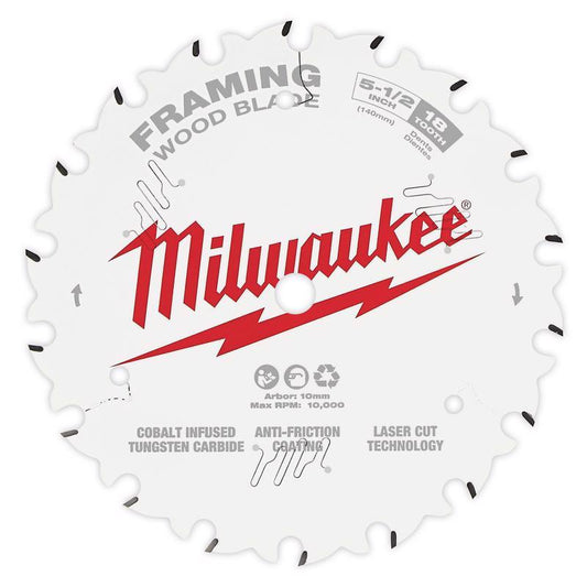 Milwaukee  5-1/2 in. Dia. x 10 mm  Framing Blade  Tungsten Carbide  18 teeth 1 pk