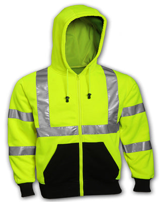 Hi-Viz Hooded Sweatshirt, ANSI/ISEA 107 Class III, Yellow/Green, XXL